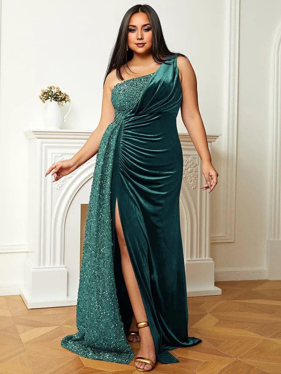 Elegant Mermaid One Shoulder Sleeveless Backless Sweep/Brush Train Plus Size Prom Dress